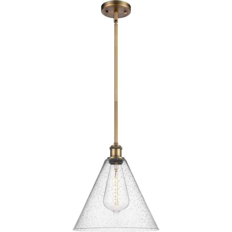 Ballston Cone 1 Light 12 inch Brushed Brass Mini Pendant Ceiling Light in Seedy Glass