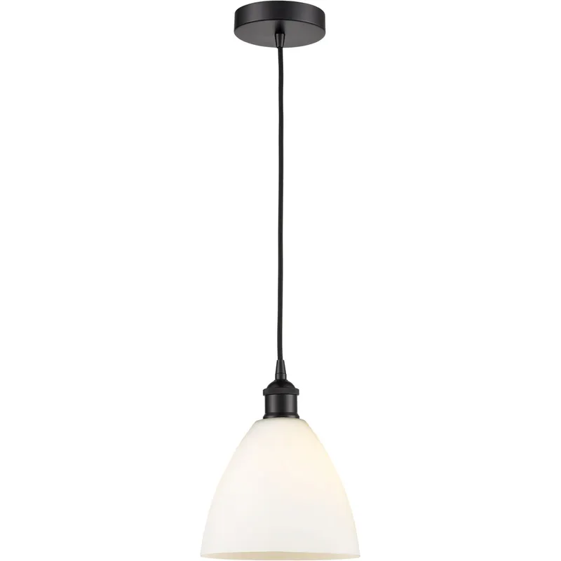 Edison Dome LED 7.5 inch Matte Black Mini Pendant Ceiling Light in Matte White Glass