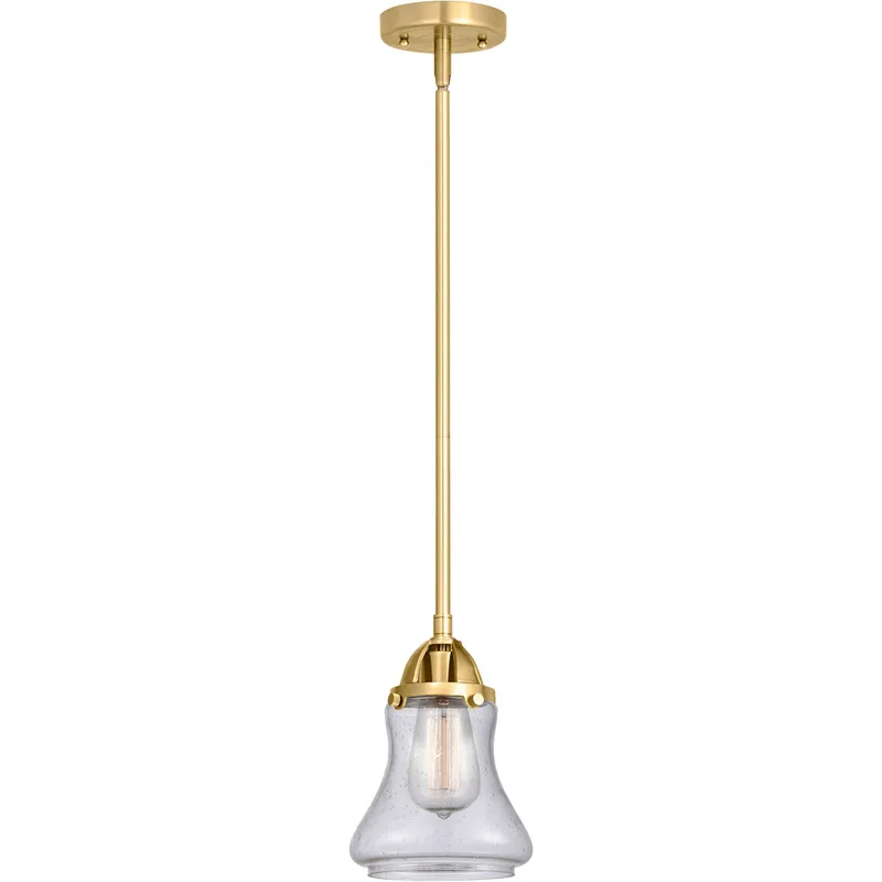 Nouveau 2 Bellmont 1 Light 6 inch Satin Gold Mini Pendant Ceiling Light in Seedy Glass