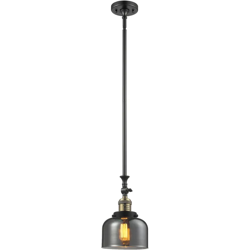 Franklin Restoration Bell LED 8 inch Black Antique Brass Mini Pendant Ceiling Light in Light Smoke Glass, Franklin Restoration