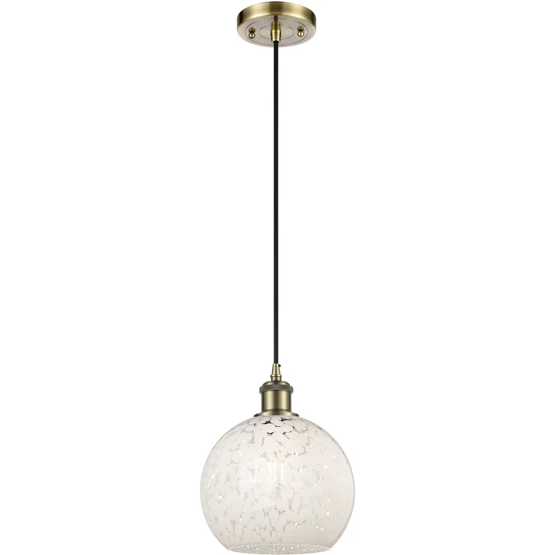 Ballston White Mouchette 1 Light 8 inch Antique Brass Cord Hung Mini Pendant Ceiling Light