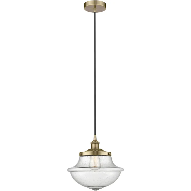 Oxford 1 Light 11.75 inch Antique Brass Mini Pendant Ceiling Light in Seedy Glass