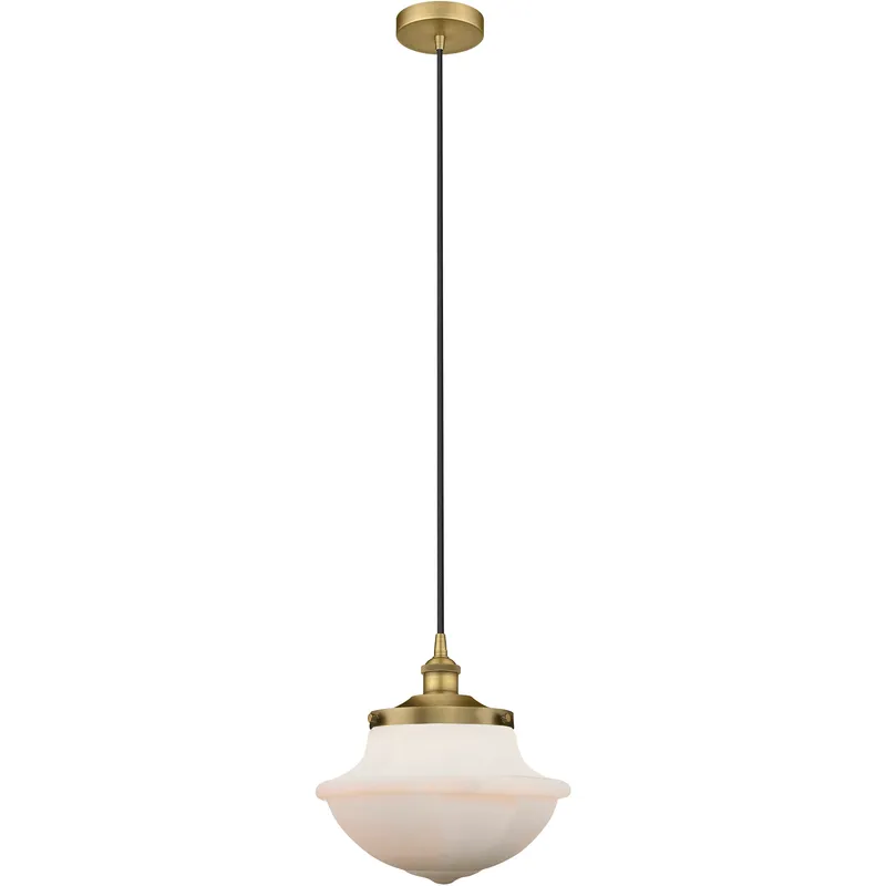 Oxford 1 Light 11.75 inch Brushed Brass Mini Pendant Ceiling Light in Matte White Glass