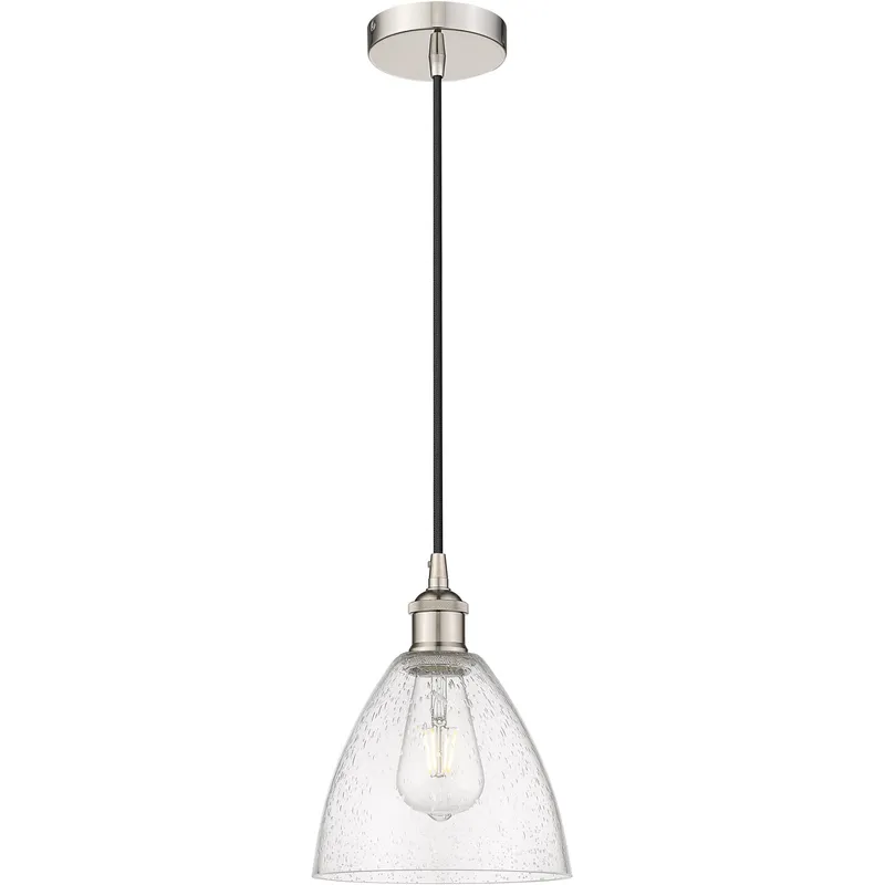 Edison Dome LED 7.5 inch Polished Nickel Mini Pendant Ceiling Light in Seedy Glass