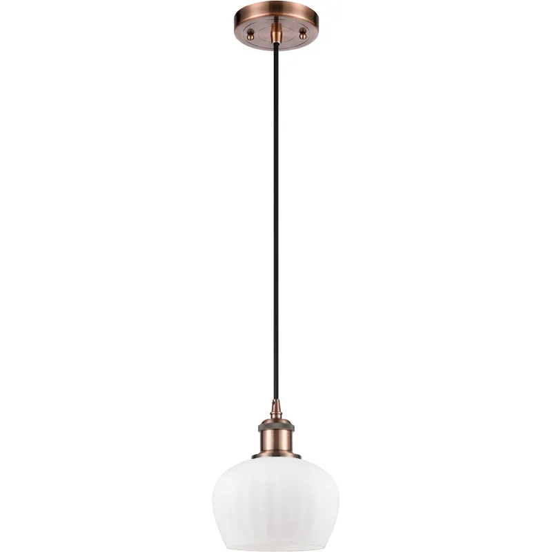 Ballston Fenton 1 Light 7 inch Antique Copper Mini Pendant Ceiling Light in Matte White Glass, Ballston