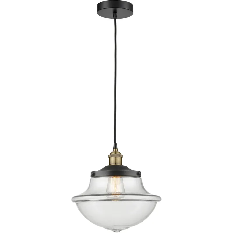 Oxford 1 Light 11.75 inch Black Antique Brass Mini Pendant Ceiling Light in Clear Glass