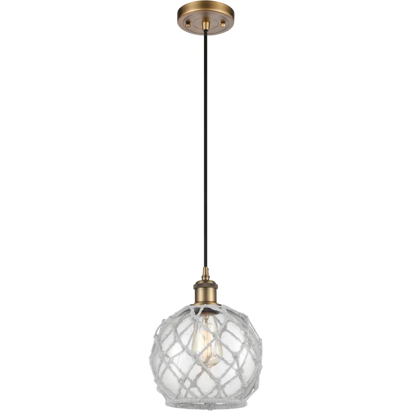 Ballston Farmhouse Rope LED 8 inch Brushed Brass Mini Pendant Ceiling Light in Clear Glass with White Rope, Ballston