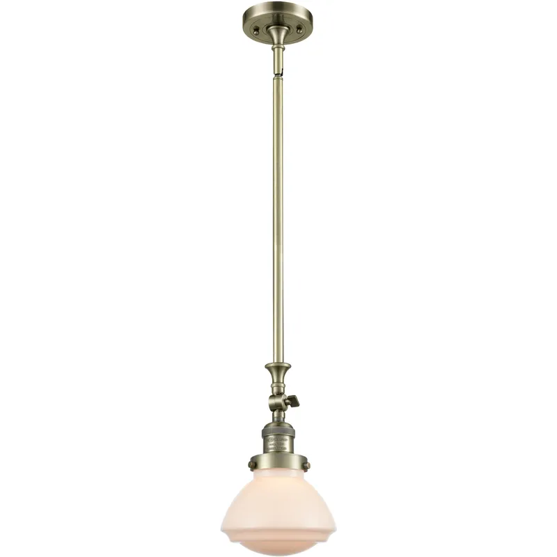 Franklin Restoration Olean 1 Light 6.75 inch Antique Brass Mini Pendant Ceiling Light in Incandescent, Matte White, Franklin Restoration