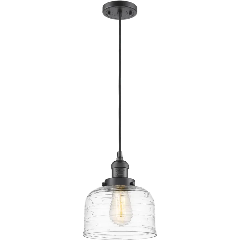 Franklin Restoration Bell LED 8 inch Oil Rubbed Bronze Mini Pendant Ceiling Light in Clear Deco Swirl