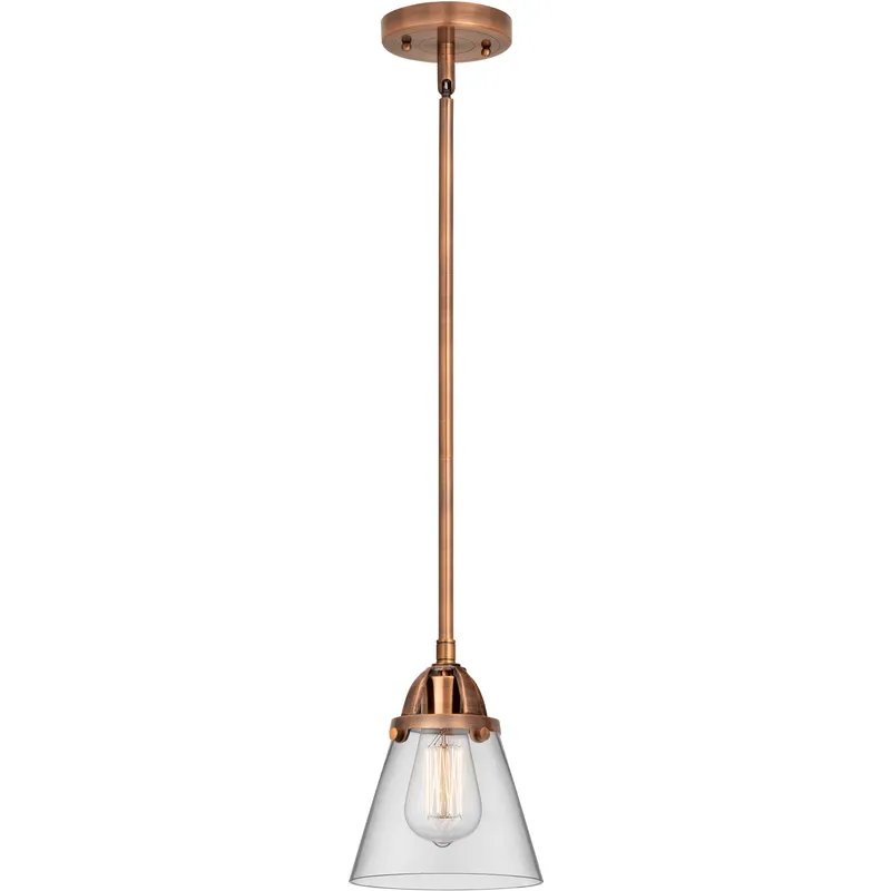 Nouveau 2 Cone 1 Light 6.25 inch Antique Copper Mini Pendant Ceiling Light in Incandescent, Clear