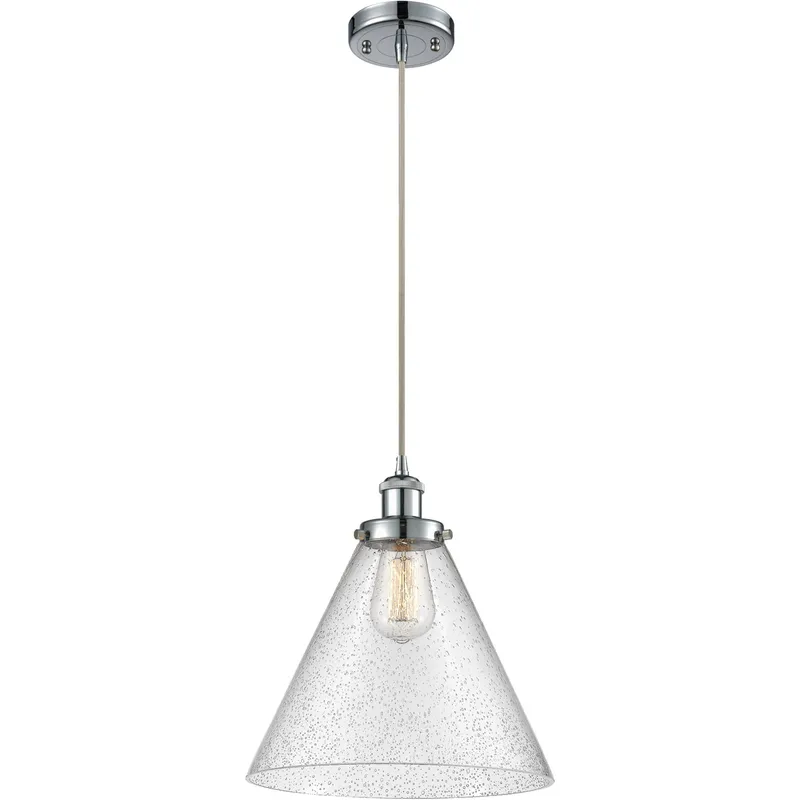 Ballston X-Large Cone LED 8 inch Polished Chrome Mini Pendant Ceiling Light in Seedy Glass, Black Textured