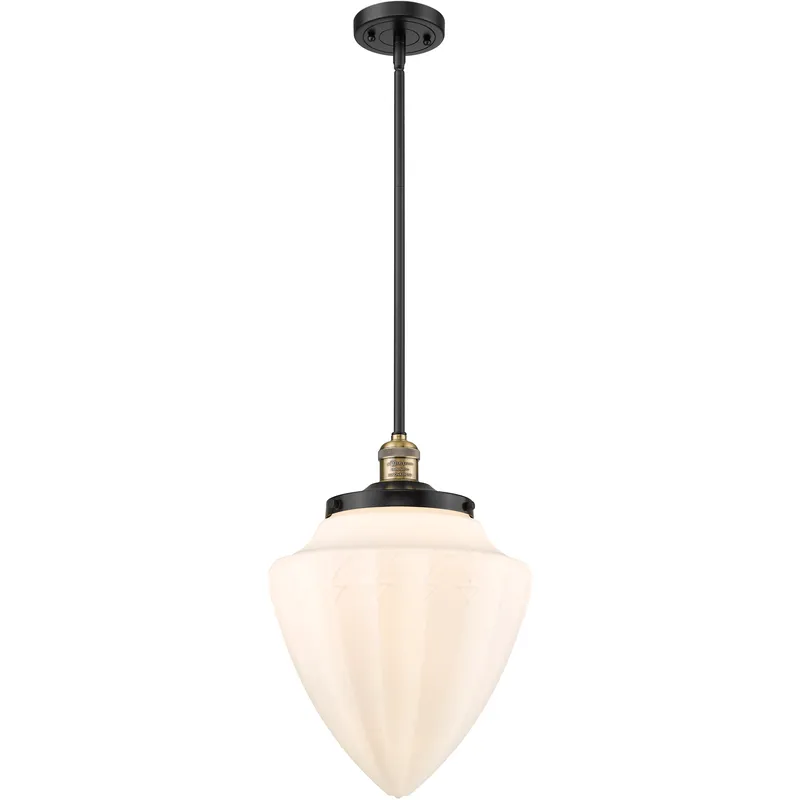 Franklin Restoration Bullet 1 Light 12 inch Black Antique Brass Mini Pendant Ceiling Light in Incandescent, Matte White