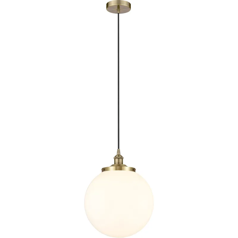 Beacon 1 Light 13.75 inch Antique Brass Mini Pendant Ceiling Light in Matte White Glass