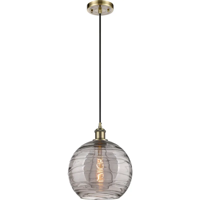 Ballston Athens Deco Swirl 1 Light 10 inch Antique Brass Cord Hung Mini Pendant Ceiling Light