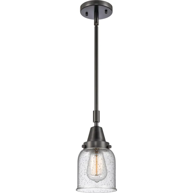 Franklin Restoration Small Bell LED 5 inch Matte Black Mini Pendant Ceiling Light in Seedy Glass