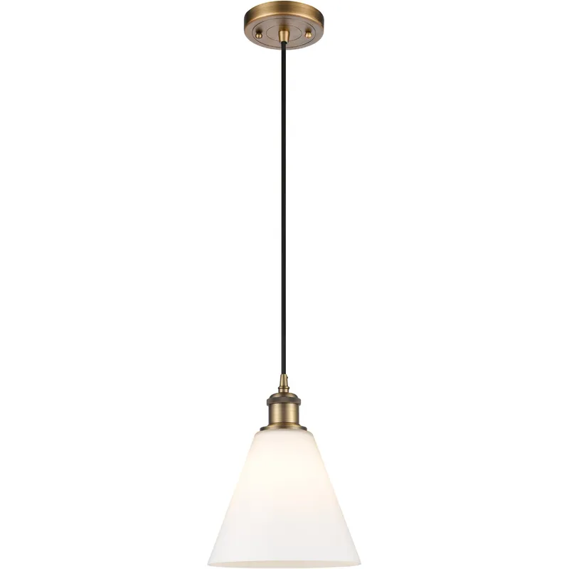 Ballston Cone 1 Light 8 inch Brushed Brass Mini Pendant Ceiling Light in Matte White Glass