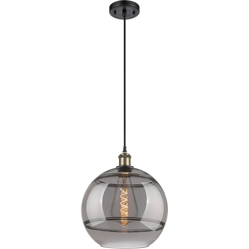 Ballston Rochester 1 Light 12 inch Black Antique Brass Cord Hung Mini Pendant Ceiling Light