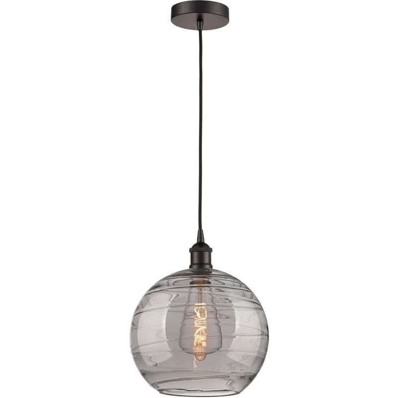 Edison Athens Deco Swirl 1 Light 12 inch Oil Rubbed Bronze Cord Hung Mini Pendant Ceiling Light