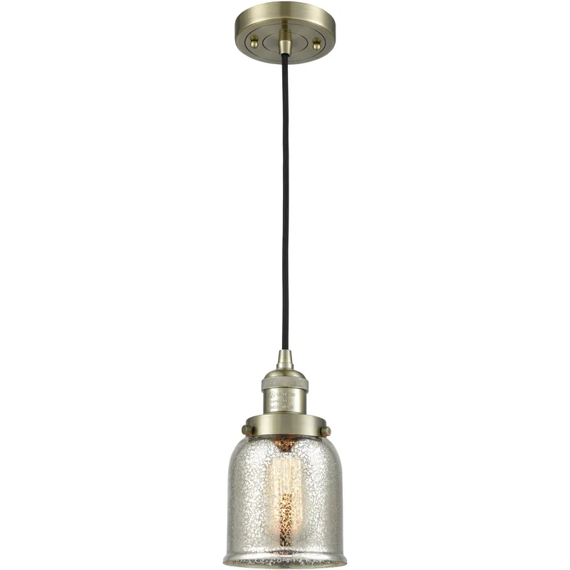 Franklin Restoration Bell 1 Light 5 inch Antique Brass Mini Pendant Ceiling Light in Incandescent, Silver Plated Mercury, Franklin Restoration