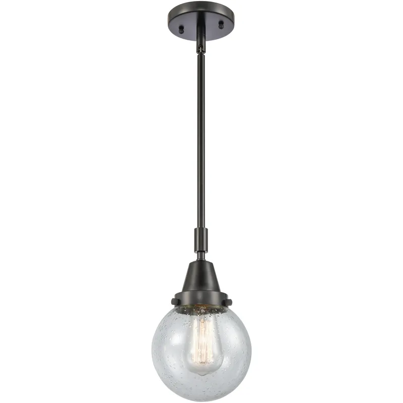Beacon 1 Light 6 inch Matte Black Mini Pendant Ceiling Light in Seedy Glass
