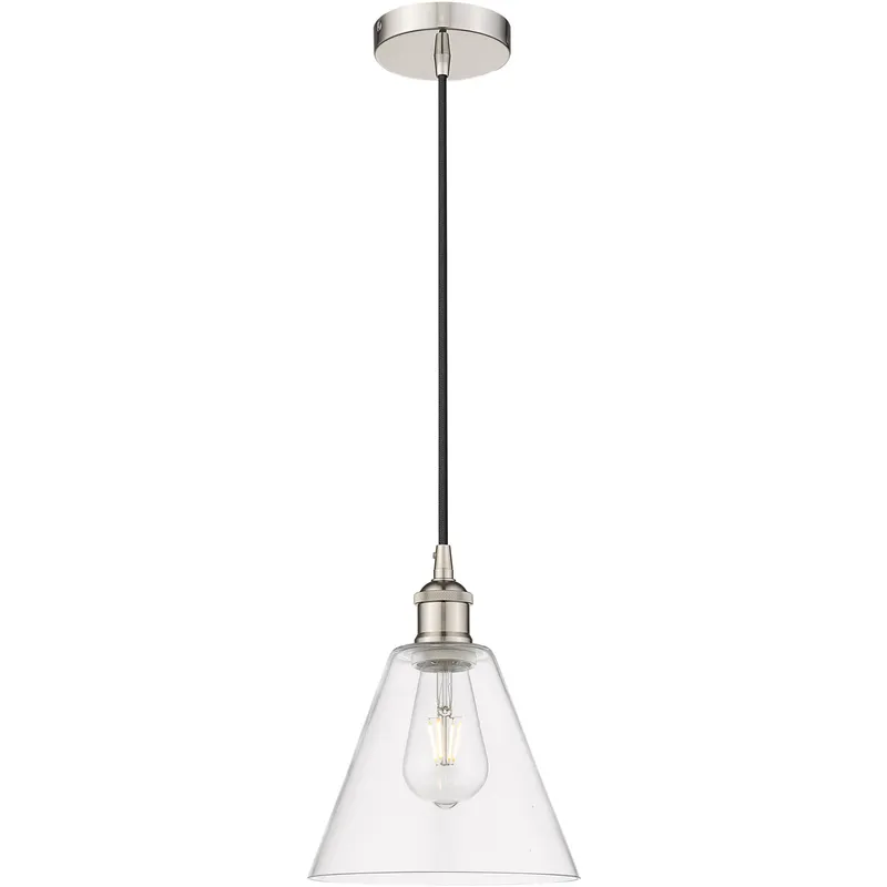 Edison Cone LED 8 inch Polished Nickel Mini Pendant Ceiling Light in Clear Glass