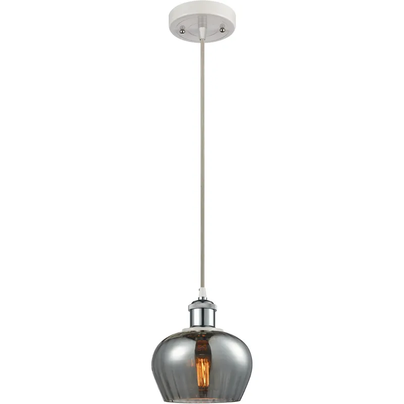 Ballston Fenton 1 Light 7 inch White and Polished Chrome Mini Pendant Ceiling Light in Plated Smoke Glass, Ballston