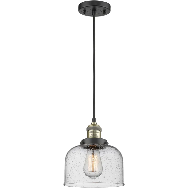 Franklin Restoration Bell 1 Light 8 inch Black Antique Brass Mini Pendant Ceiling Light in Incandescent, Seedy, Franklin Restoration