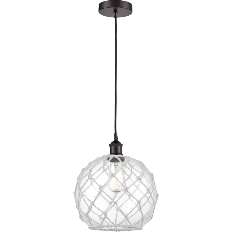Edison Farmhouse Rope LED 10 inch Oil Rubbed Bronze Mini Pendant Ceiling Light in Clear Glass with White Rope