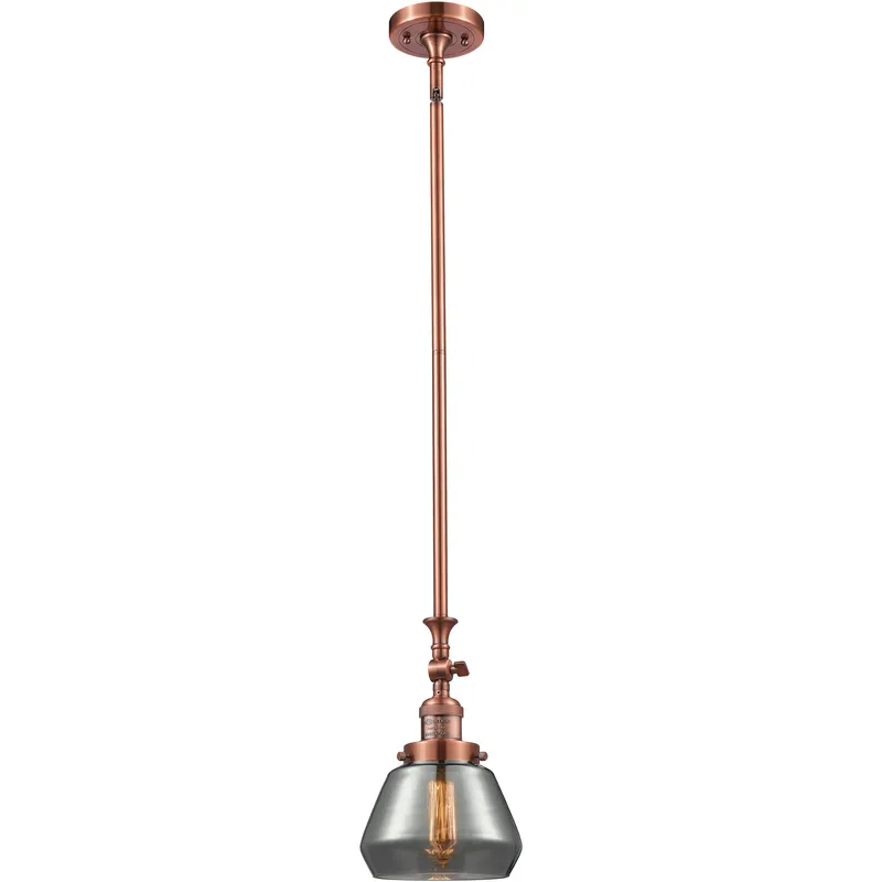 Franklin Restoration Fulton LED 7 inch Antique Copper Mini Pendant Ceiling Light in Light Smoke Glass, Franklin Restoration