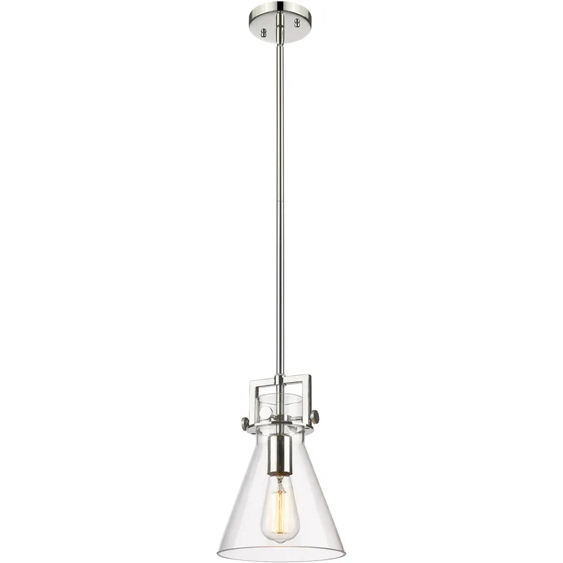Newton Cone 1 Light 8 inch Polished Nickel Mini Pendant Ceiling Light in Clear Glass