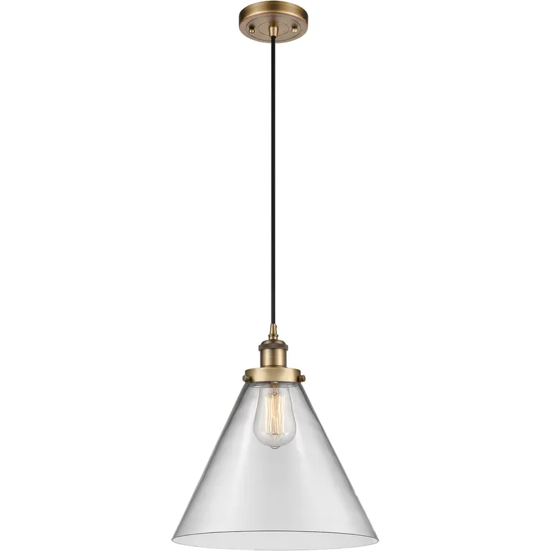 Ballston X-Large Cone LED 8 inch Brushed Brass Mini Pendant Ceiling Light in Clear Glass, Black Textured