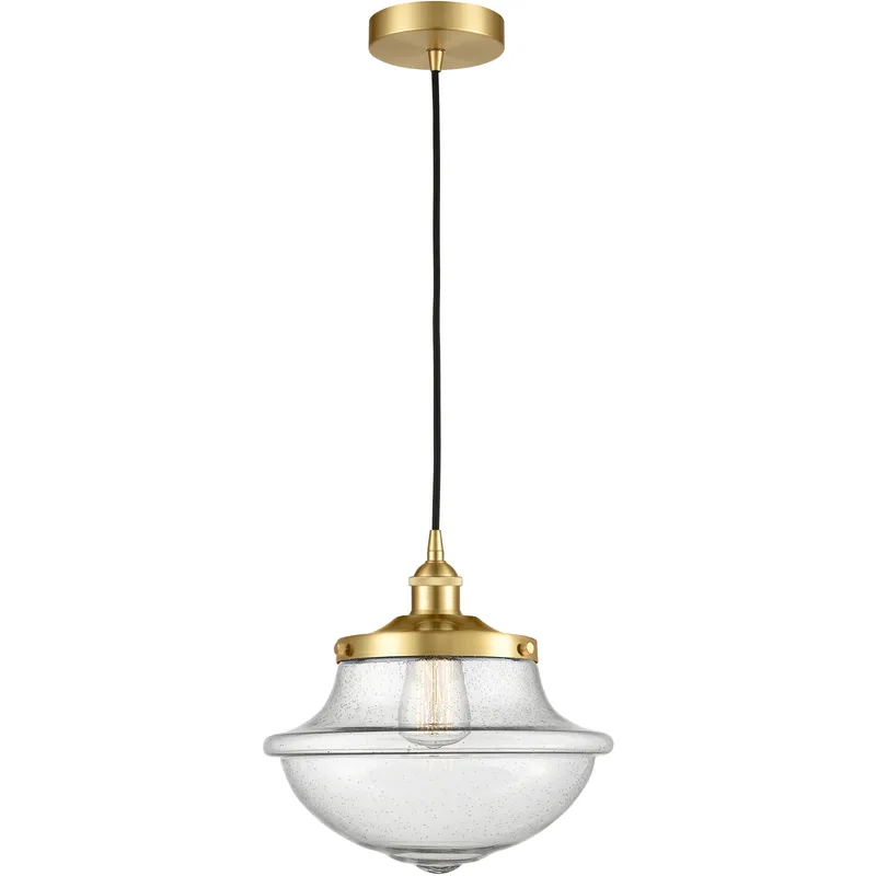 Oxford 1 Light 11.75 inch Satin Gold Mini Pendant Ceiling Light in Seedy Glass