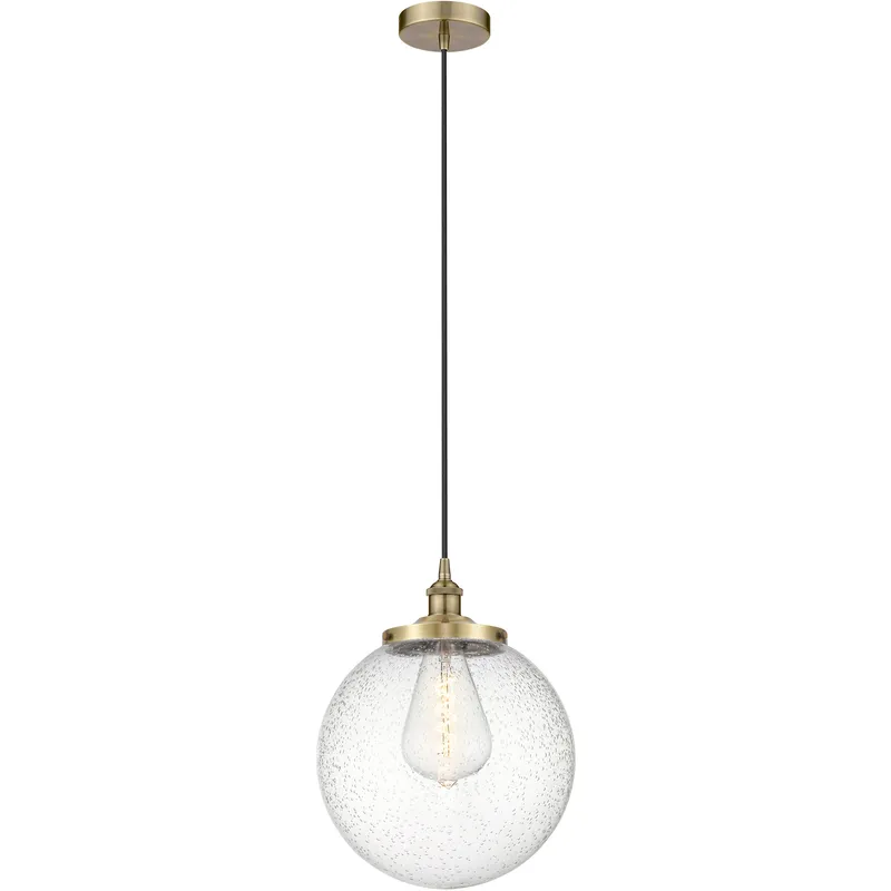 Beacon 1 Light 13.75 inch Antique Brass Mini Pendant Ceiling Light in Seedy Glass
