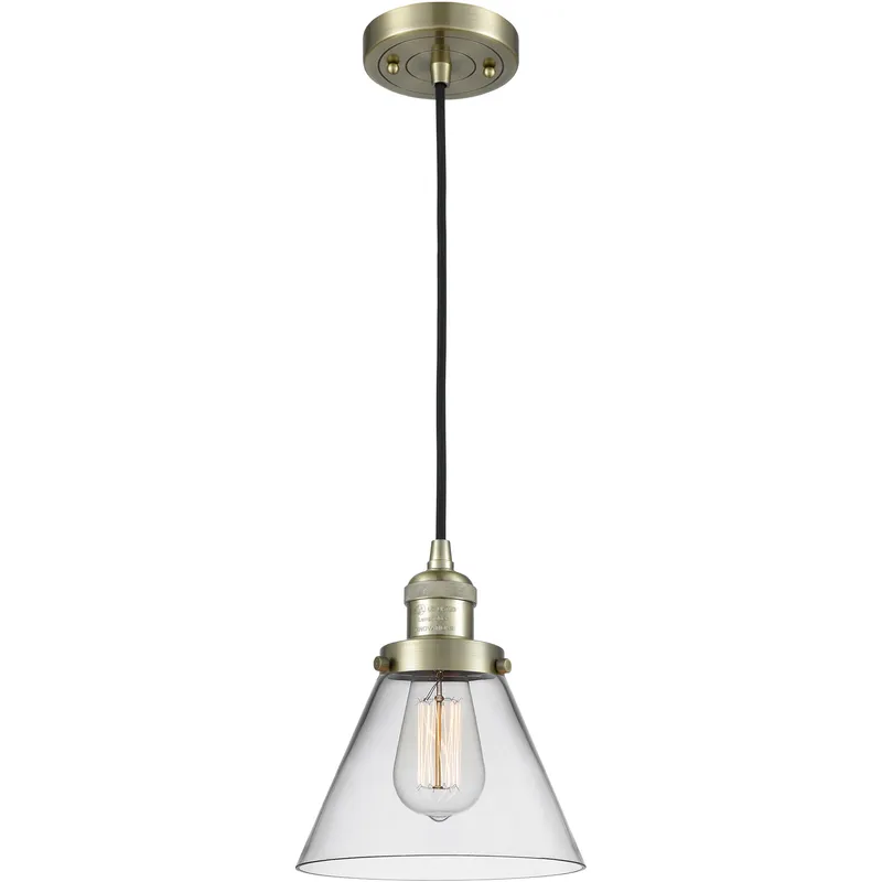 Franklin Restoration Cone 1 Light 8 inch Antique Brass Mini Pendant Ceiling Light in Incandescent, Clear, Franklin Restoration