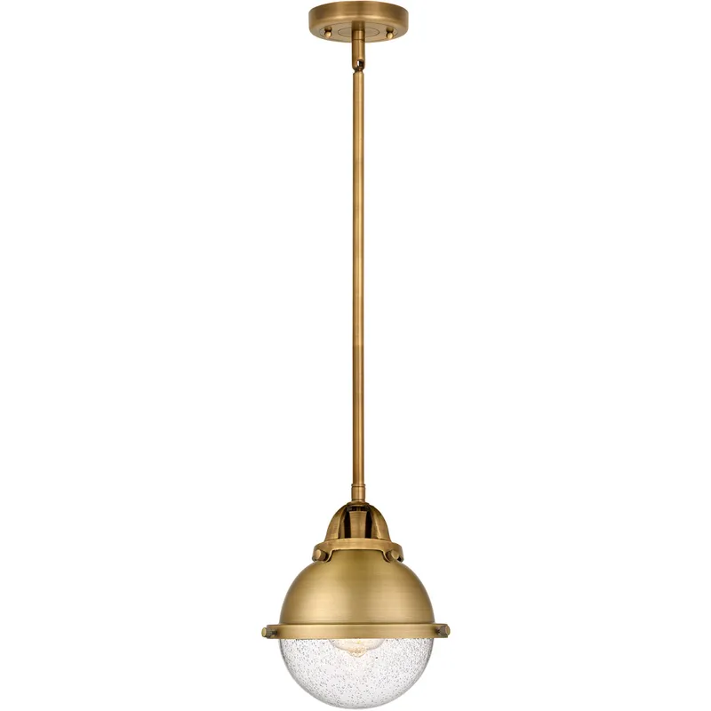 Nouveau 2 Hampden LED 7.25 inch Brushed Brass Mini Pendant Ceiling Light in Seedy Glass