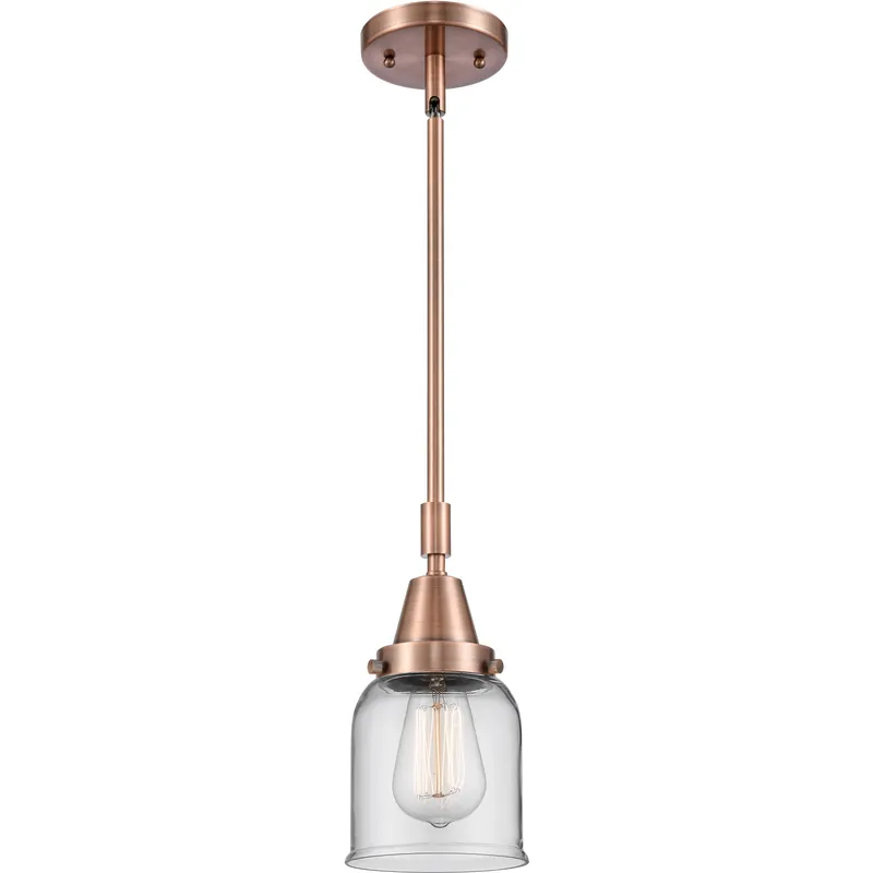 Franklin Restoration Small Bell LED 5 inch Antique Copper Mini Pendant Ceiling Light in Clear Glass