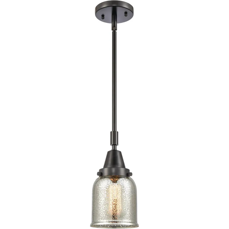 Franklin Restoration Small Bell LED 5 inch Matte Black Mini Pendant Ceiling Light in Silver Plated Mercury Glass