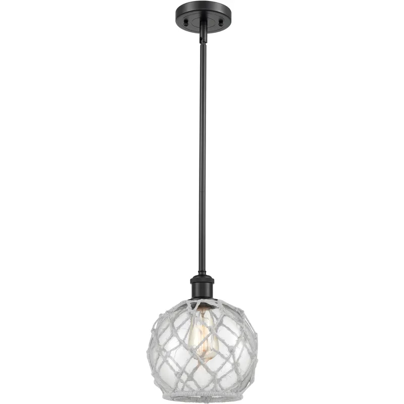 Ballston Farmhouse Rope LED 8 inch Matte Black Pendant Ceiling Light in Clear Glass with White Rope, Ballston
