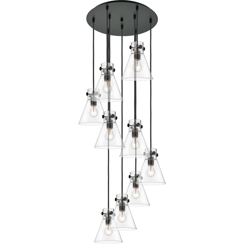 Newton Cone 9 Light 22.13 inch Matte Black Multi Pendant Ceiling Light in Clear Glass