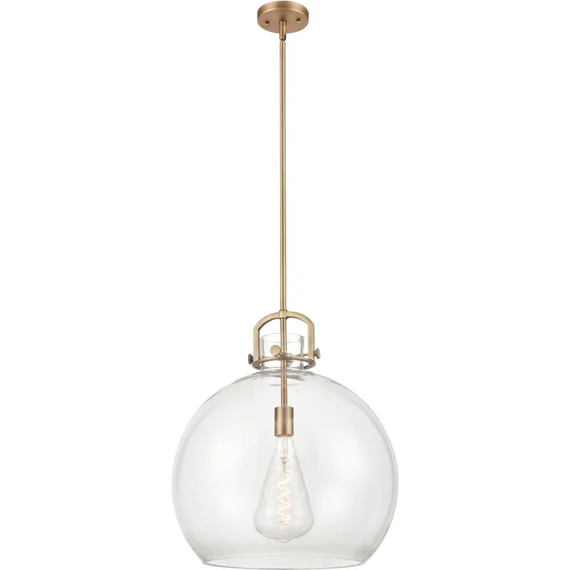 Newton Sphere 1 Light 18 inch Brushed Brass Pendant Ceiling Light in Clear Glass