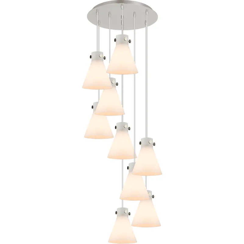 Newton Cone 9 Light 22.13 inch Polished Nickel Multi Pendant Ceiling Light in White Glass