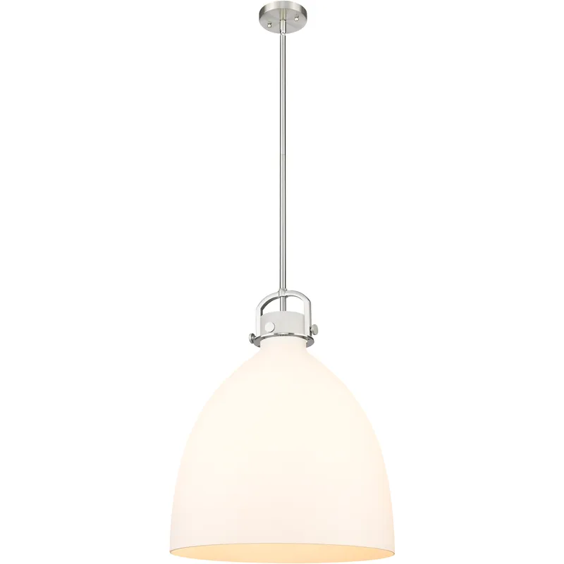 Newton Bell 1 Light 18 inch Satin Nickel Pendant Ceiling Light in Matte White Glass