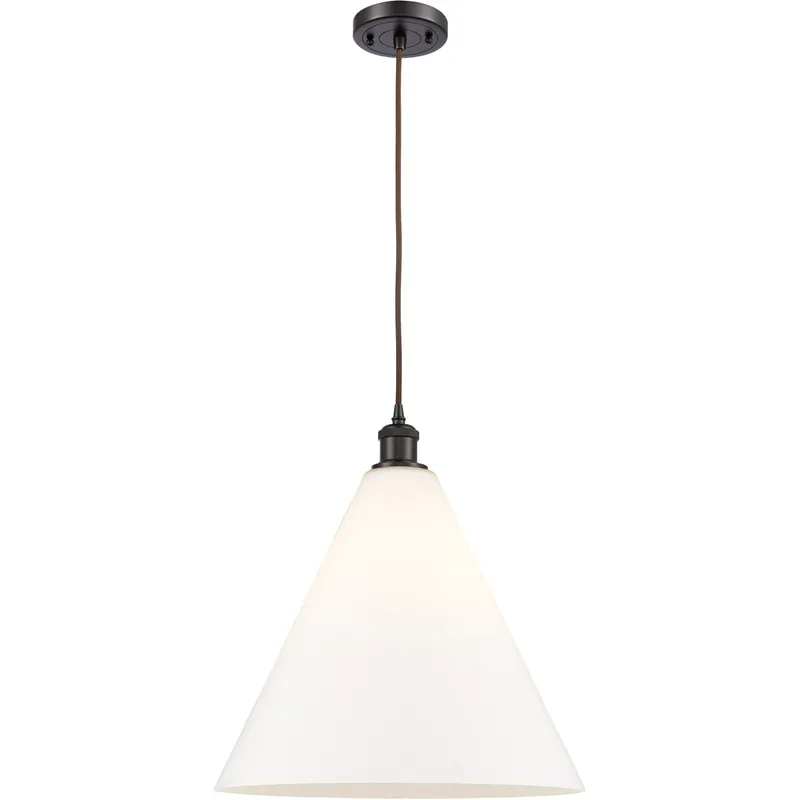 Ballston Cone 1 Light 16 inch Oil Rubbed Bronze Pendant Ceiling Light in Matte White Glass