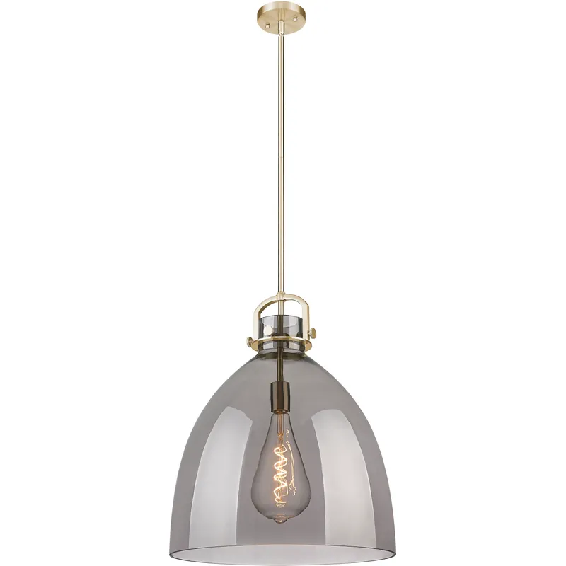 Newton Bell 1 Light 18 inch Champagne Bronze Pendant Ceiling Light in Light Smoke Glass