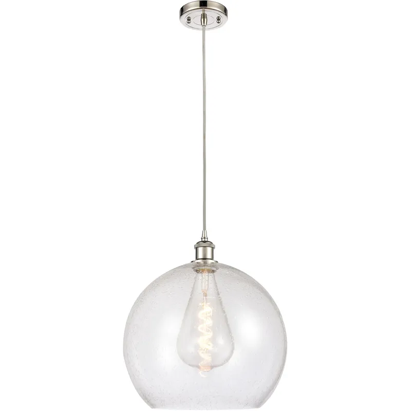 Ballston Athens LED 13.75 inch Polished Nickel Pendant Ceiling Light in Seedy Glass, Silver