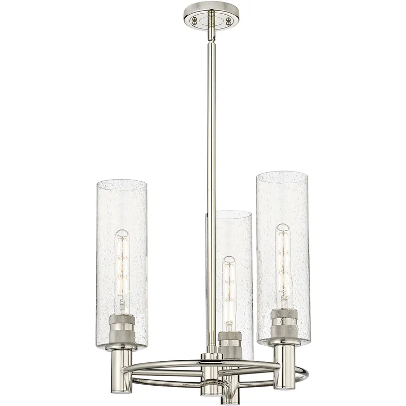 Crown Point 3 Light 18 inch Polished Nickel Pendant Ceiling Light in Seedy Glass