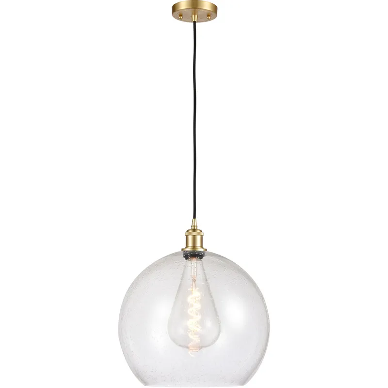 Ballston Athens LED 13.75 inch Satin Gold Pendant Ceiling Light in Seedy Glass, Black Textured