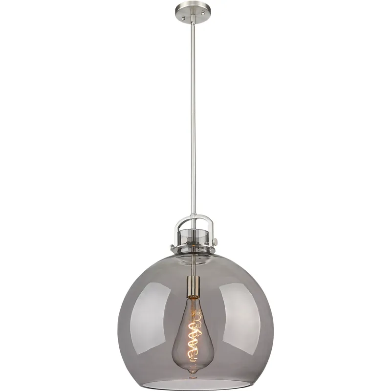 Newton Sphere 1 Light 18 inch Satin Nickel Pendant Ceiling Light in Light Smoke Glass