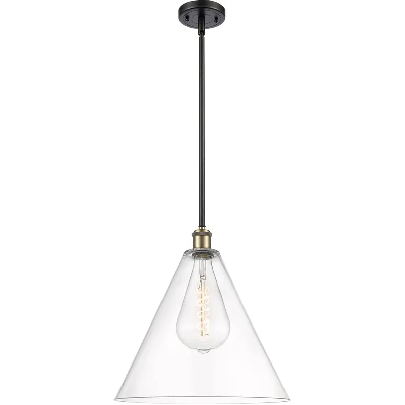 Ballston Cone LED 16 inch Black Antique Brass Pendant Ceiling Light in Clear Glass