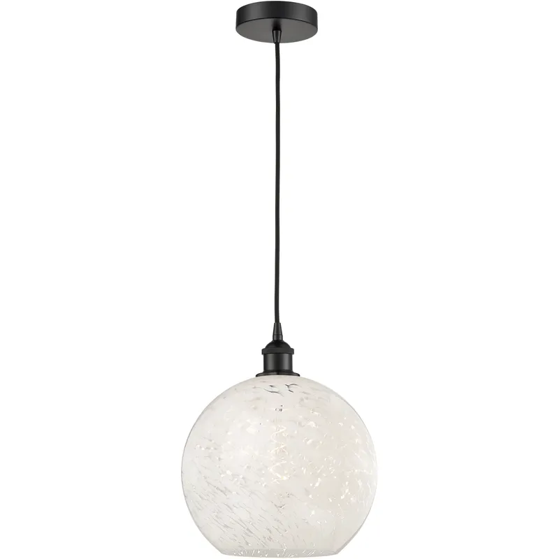 Edison White Mouchette 1 Light 12 inch Matte Black Cord Hung Pendant Ceiling Light